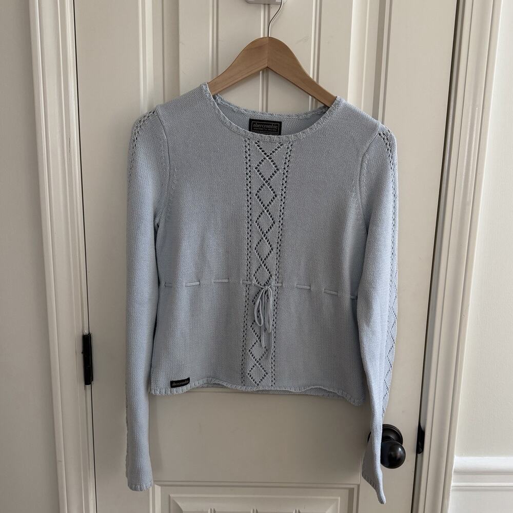 Vintage Y2K Abercrombie & Fitch Light Blue Pointelle Knit Sweater Size XL